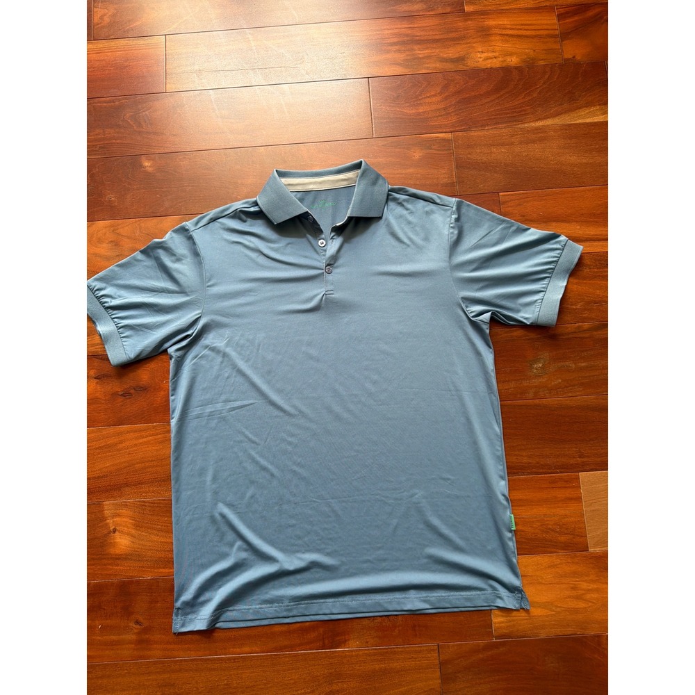 Mio Marino Mens Performance Polo Shirt Blue Grey Golf Active Stretch Size L